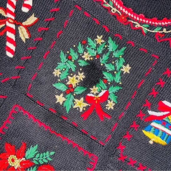 vintage work in progress christmas sweater embroidered sweater sequin s (6-8) - Picture 2 of 6